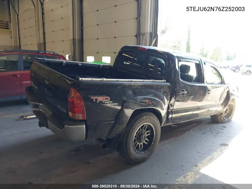 2006 Toyota Tacoma Prerunner V6 VIN: 5TEJU62N76Z252003 Lot: 39520310