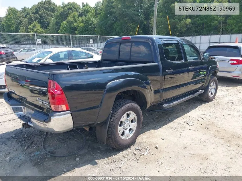 2006 Toyota Tacoma Prerunner V6 VIN: 5TEKU72N86Z190959 Lot: 39831036