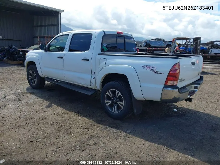 2006 Toyota Tacoma Prerunner V6 VIN: 5TEJU62N26Z183401 Lot: 39918132