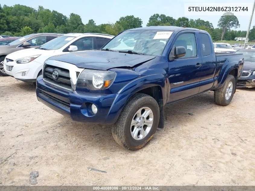 2006 Toyota Tacoma Base V6 VIN: 5TEUU42N86Z312744 Lot: 40089386