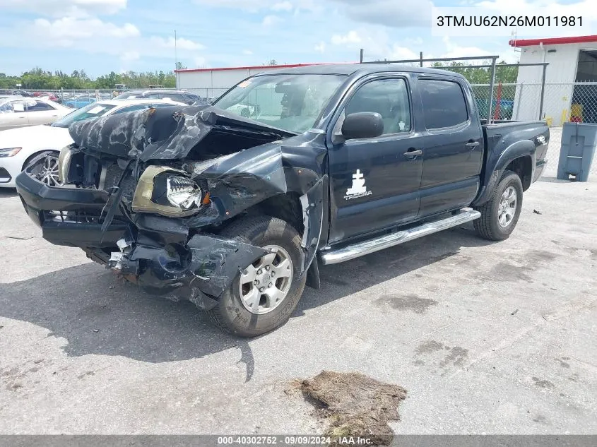 2006 Toyota Tacoma Prerunner V6 VIN: 3TMJU62N26M011981 Lot: 40302752