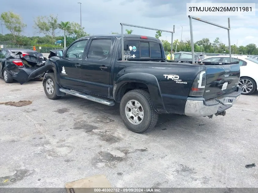 2006 Toyota Tacoma Prerunner V6 VIN: 3TMJU62N26M011981 Lot: 40302752