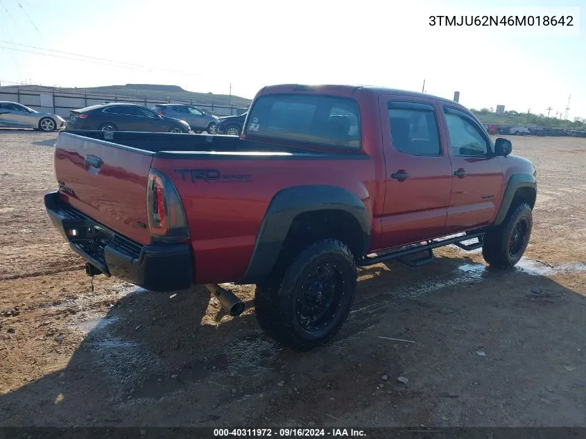 2006 Toyota Tacoma Double Cab Prerunner VIN: 3TMJU62N46M018642 Lot: 40311972