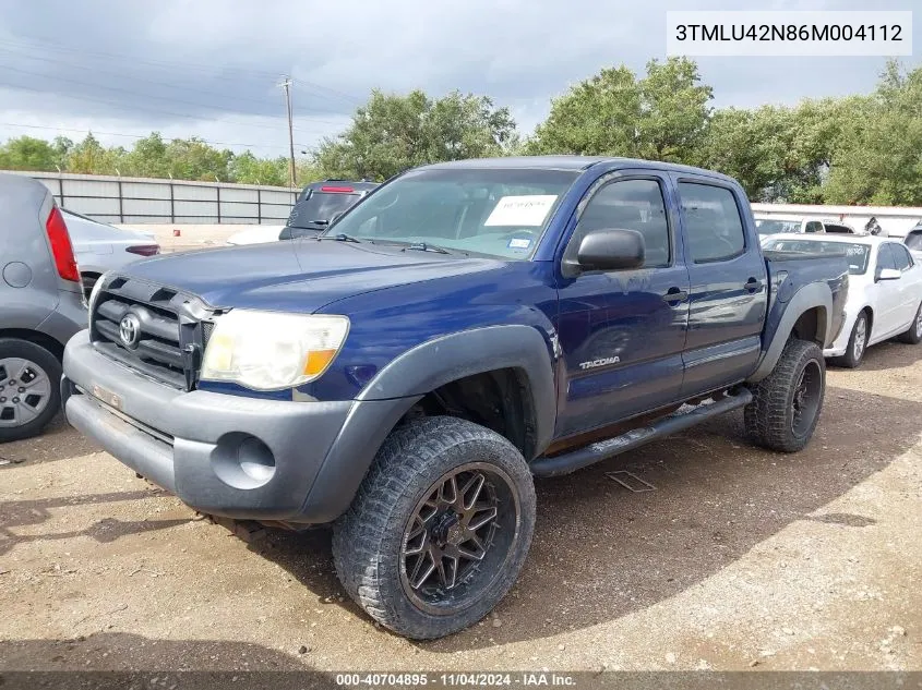 2006 Toyota Tacoma Base V6 VIN: 3TMLU42N86M004112 Lot: 40704895