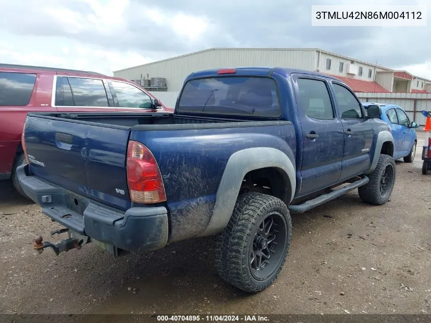 2006 Toyota Tacoma Base V6 VIN: 3TMLU42N86M004112 Lot: 40704895