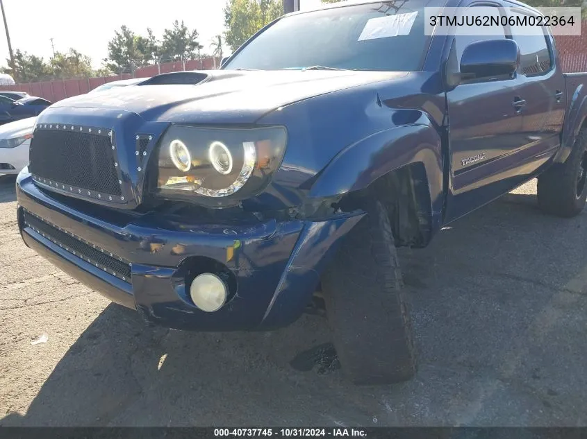 2006 Toyota Tacoma Double Cab Prerunner VIN: 3TMJU62N06M022364 Lot: 40737745