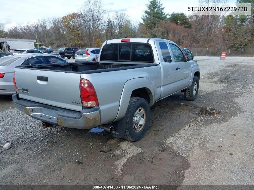 2006 Toyota Tacoma VIN: 5TEUX42N16Z229728 Lot: 40741438