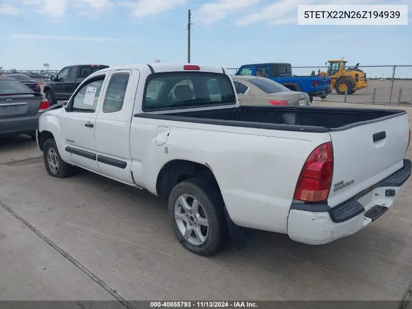 2006 Toyota Tacoma VIN: 5TETX22N26Z194939 Lot: 40855793