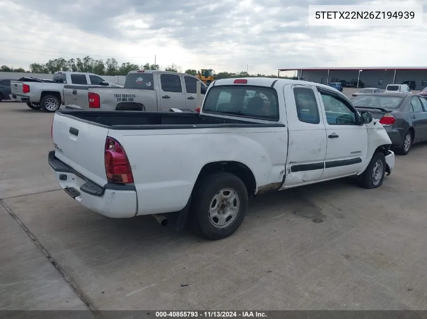 2006 Toyota Tacoma VIN: 5TETX22N26Z194939 Lot: 40855793