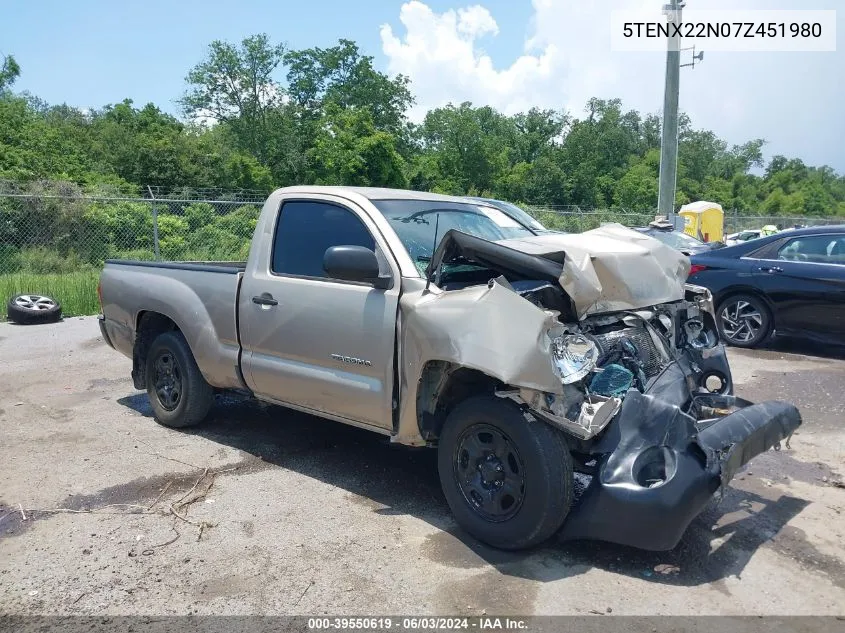 2007 Toyota Tacoma VIN: 5TENX22N07Z451980 Lot: 39550619