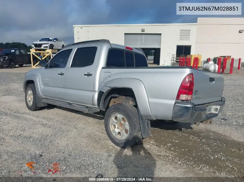 2007 Toyota Tacoma Prerunner V6 VIN: 3TMJU62N67M028851 Lot: 39968610