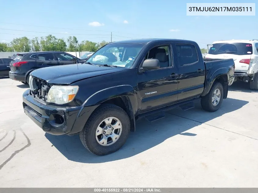 2007 Toyota Tacoma Double Cab Prerunner VIN: 3TMJU62N17M035111 Lot: 40155922