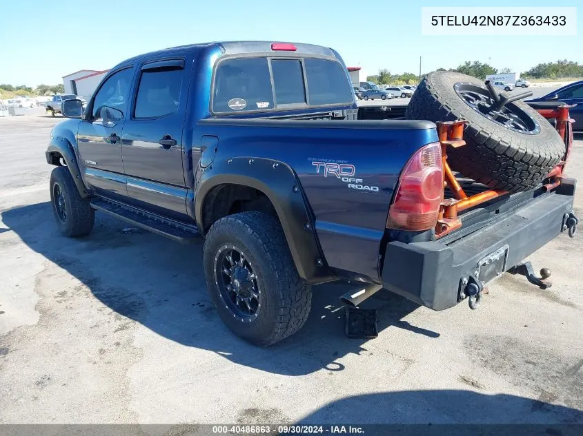 2007 Toyota Tacoma Base V6 VIN: 5TELU42N87Z363433 Lot: 40486863