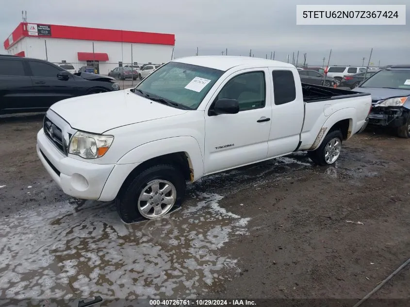 2007 Toyota Tacoma Prerunner V6 VIN: 5TETU62N07Z367424 Lot: 40726761