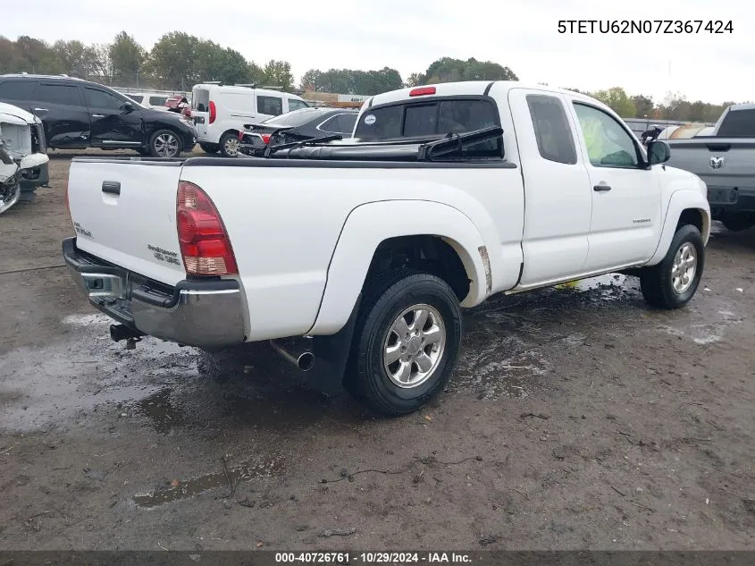 2007 Toyota Tacoma Prerunner V6 VIN: 5TETU62N07Z367424 Lot: 40726761