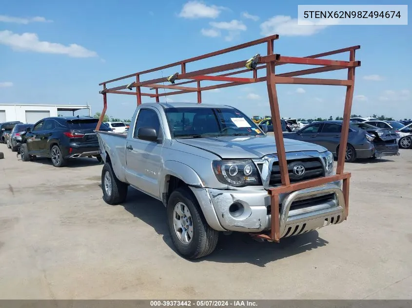 2008 Toyota Tacoma Prerunner VIN: 5TENX62N98Z494674 Lot: 39373442