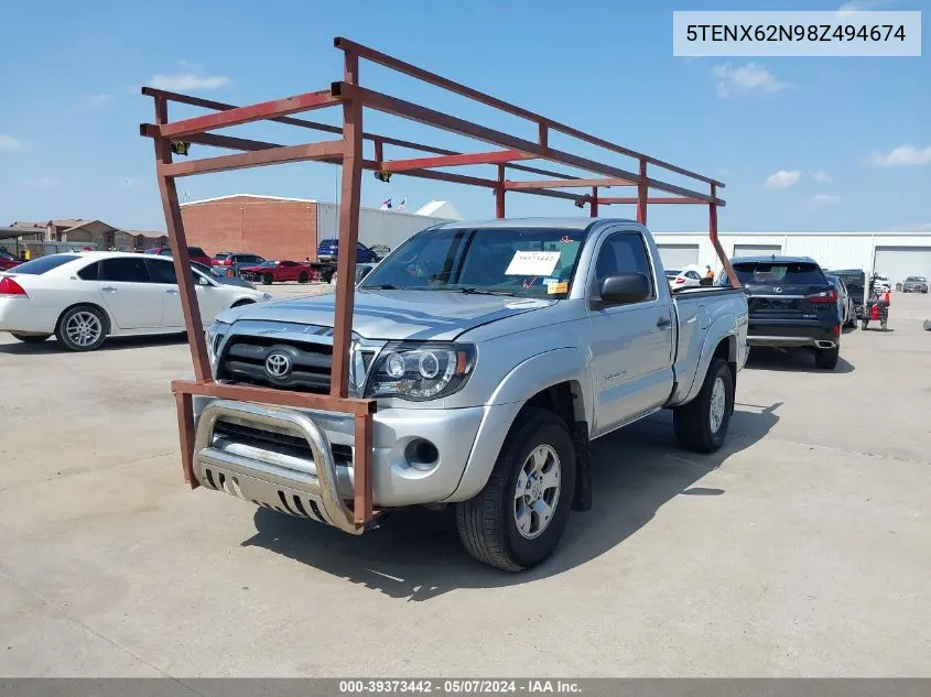 2008 Toyota Tacoma Prerunner VIN: 5TENX62N98Z494674 Lot: 39373442