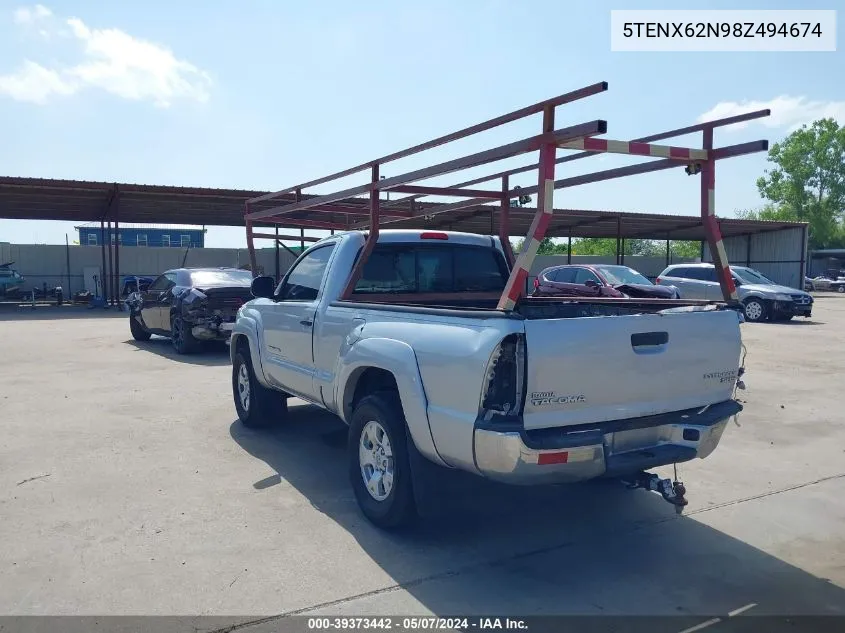 2008 Toyota Tacoma Prerunner VIN: 5TENX62N98Z494674 Lot: 39373442