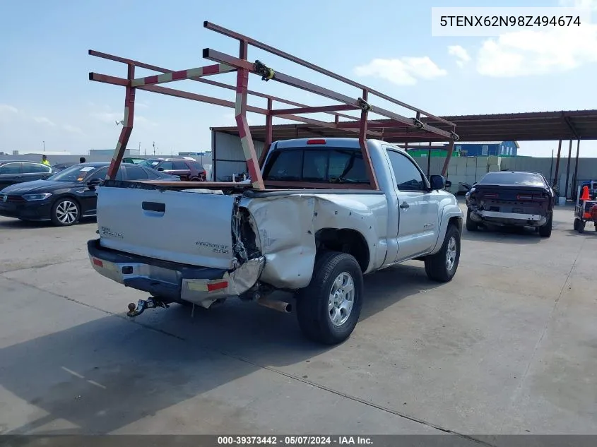 2008 Toyota Tacoma Prerunner VIN: 5TENX62N98Z494674 Lot: 39373442