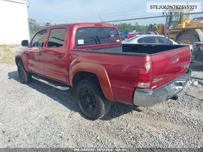 2008 Toyota Tacoma Prerunner V6 VIN: 5TEJU62N78Z515321 Lot: 39583435