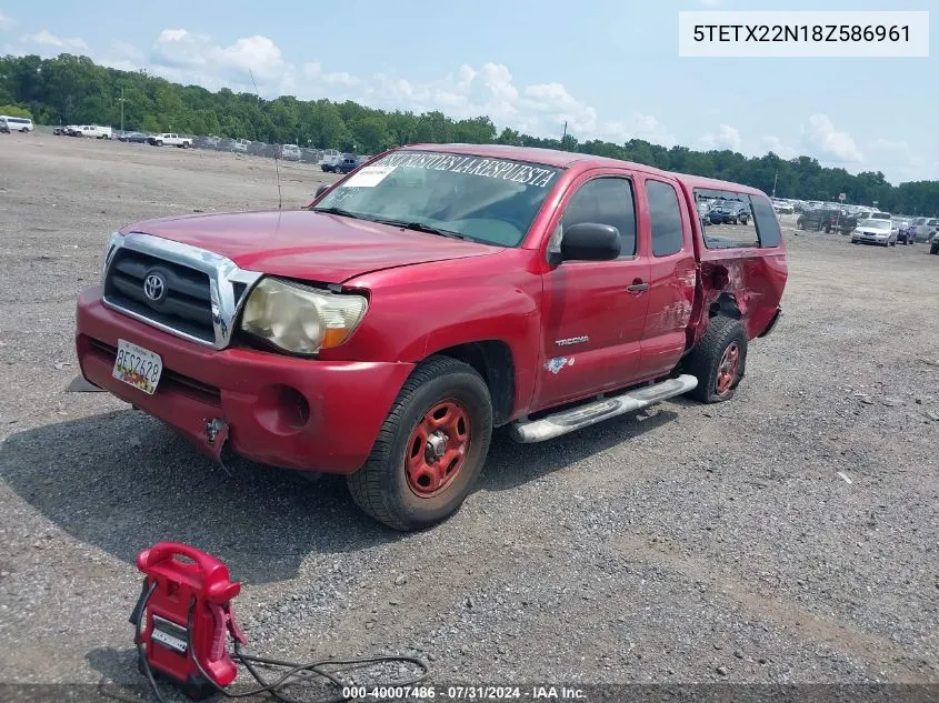 2008 Toyota Tacoma VIN: 5TETX22N18Z586961 Lot: 40007486