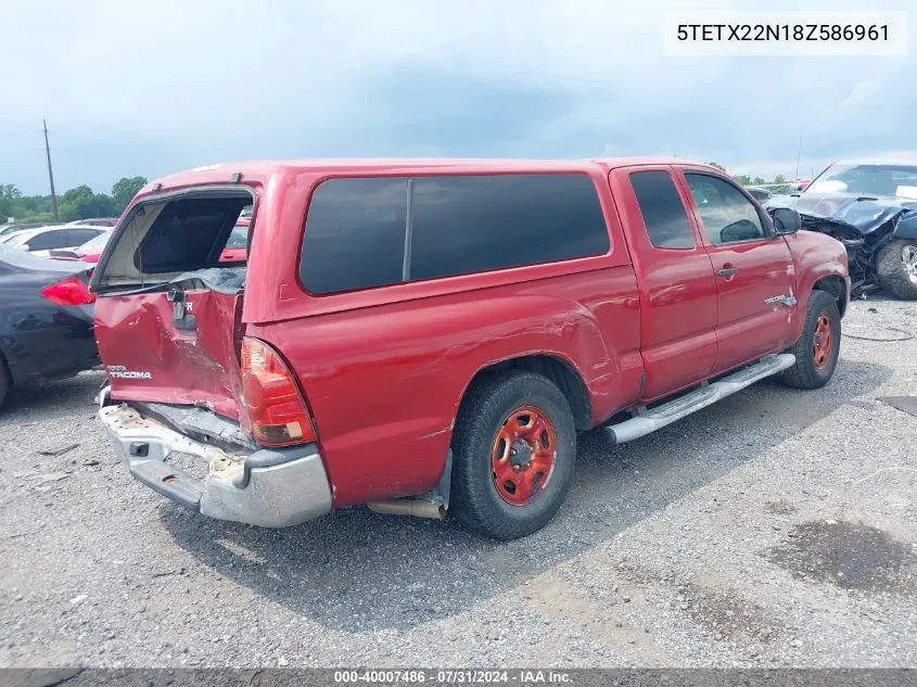 2008 Toyota Tacoma VIN: 5TETX22N18Z586961 Lot: 40007486