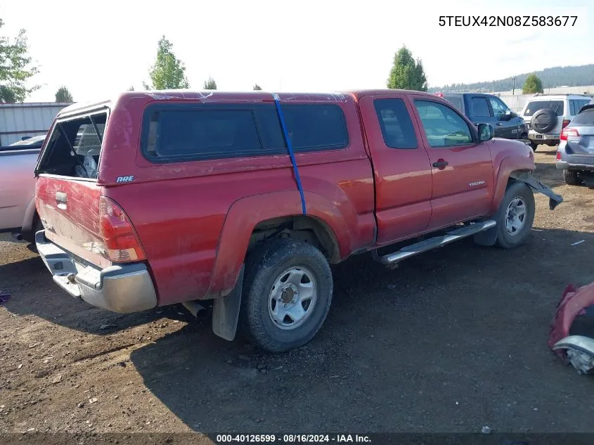 2008 Toyota Tacoma VIN: 5TEUX42N08Z583677 Lot: 40126599