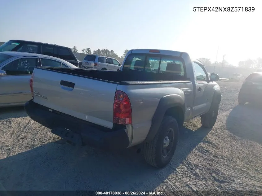 2008 Toyota Tacoma VIN: 5TEPX42NX8Z571839 Lot: 40178938