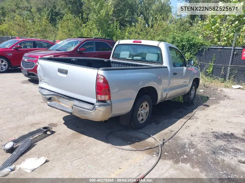 2008 Toyota Tacoma VIN: 5TENX22N58Z525671 Lot: 40279265