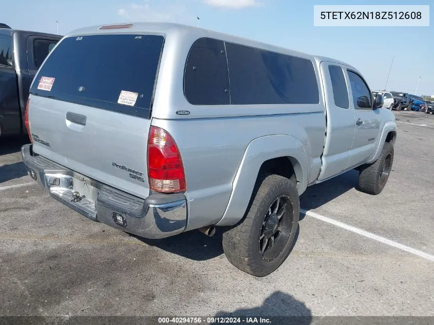 2008 Toyota Tacoma Prerunner Access Cab VIN: 5TETX62N18Z512608 Lot: 40294756