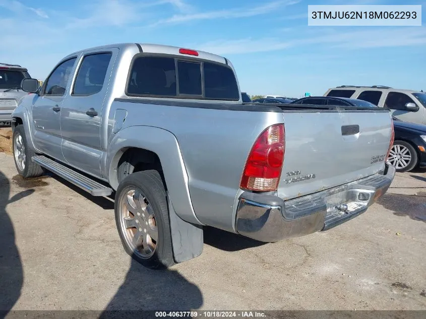 2008 Toyota Tacoma Prerunner V6 VIN: 3TMJU62N18M062293 Lot: 40637789