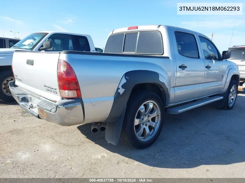 2008 Toyota Tacoma Prerunner V6 VIN: 3TMJU62N18M062293 Lot: 40637789