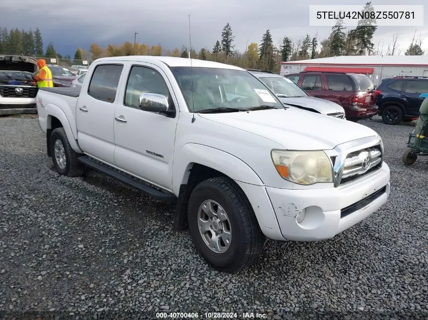 2008 Toyota Tacoma Double Cab VIN: 5TELU42N08Z550781 Lot: 40700406