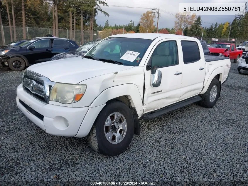 2008 Toyota Tacoma Double Cab VIN: 5TELU42N08Z550781 Lot: 40700406