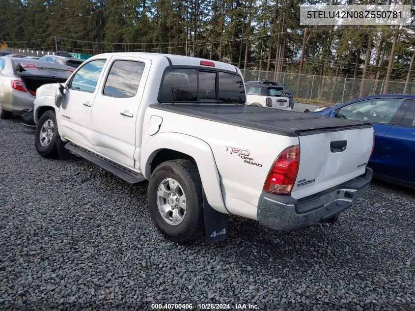 2008 Toyota Tacoma Double Cab VIN: 5TELU42N08Z550781 Lot: 40700406