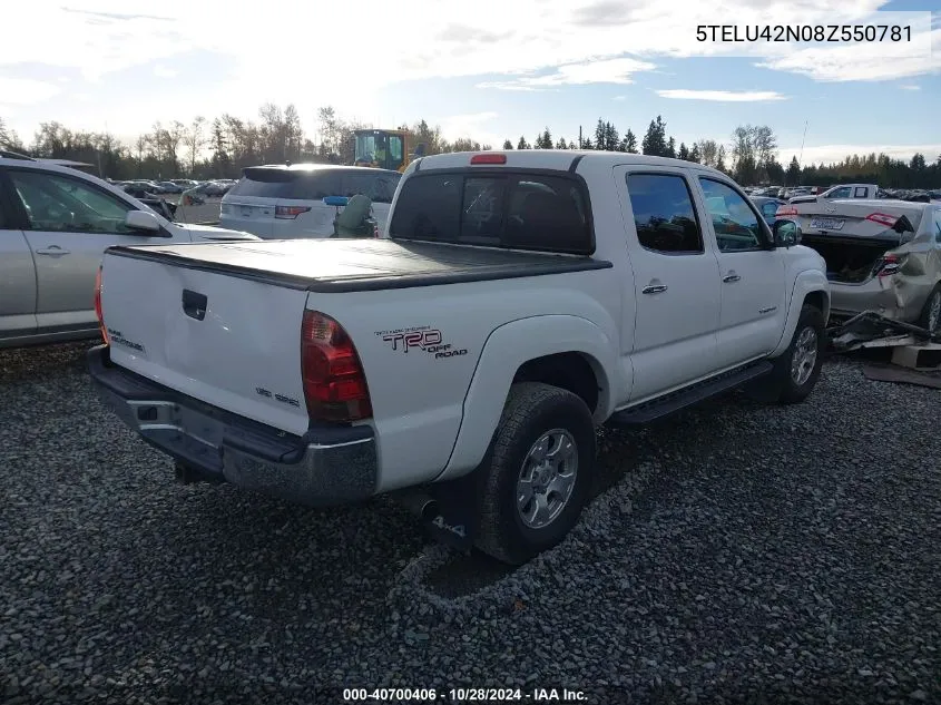 2008 Toyota Tacoma Double Cab VIN: 5TELU42N08Z550781 Lot: 40700406