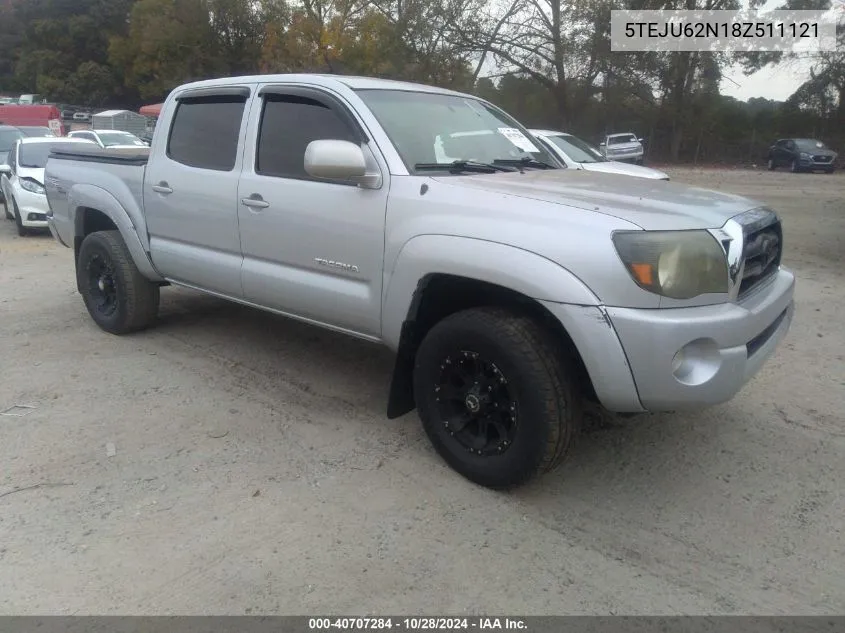 2008 Toyota Tacoma Double Cab Prerunner VIN: 5TEJU62N18Z511121 Lot: 40707284