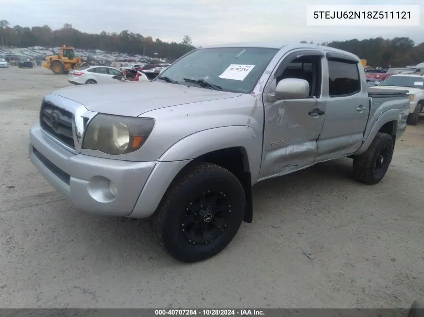 2008 Toyota Tacoma Double Cab Prerunner VIN: 5TEJU62N18Z511121 Lot: 40707284