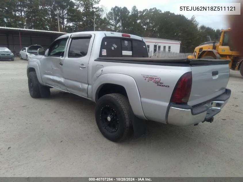 2008 Toyota Tacoma Double Cab Prerunner VIN: 5TEJU62N18Z511121 Lot: 40707284