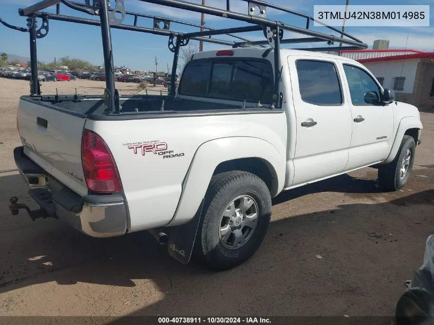 2008 Toyota Tacoma Double Cab VIN: 3TMLU42N38M014985 Lot: 40738911