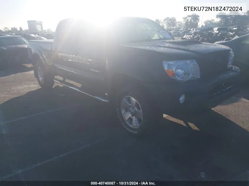 2008 Toyota Tacoma Prerunner V6 VIN: 5TEKU72N18Z472024 Lot: 40740087