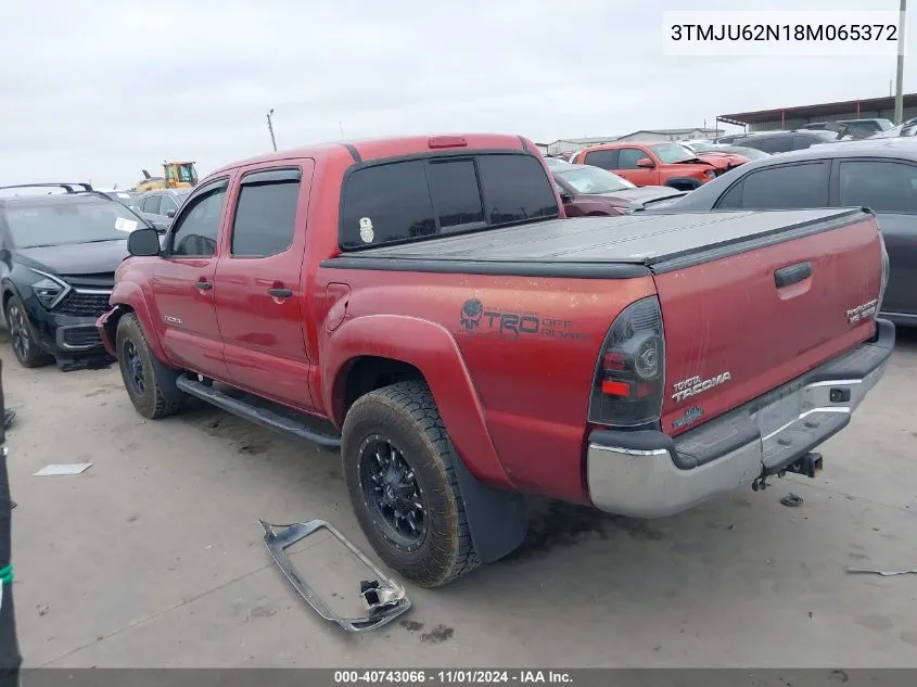 2008 Toyota Tacoma Prerunner V6 VIN: 3TMJU62N18M065372 Lot: 40743066