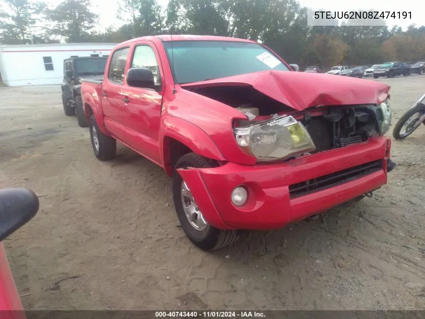 2008 Toyota Tacoma Double Cab Prerunner VIN: 5TEJU62N08Z474191 Lot: 40743440