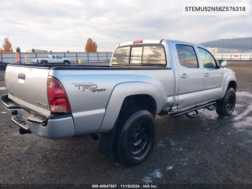 2008 Toyota Tacoma Double Cab Long Bed VIN: 5TEMU52N58Z576318 Lot: 40847907