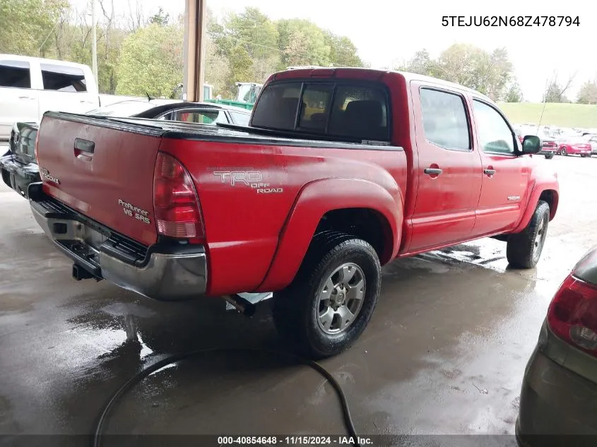 2008 Toyota Tacoma Prerunner V6 VIN: 5TEJU62N68Z478794 Lot: 40854648