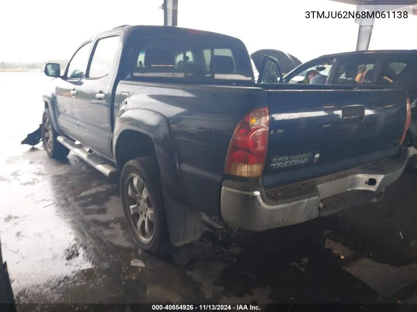 2008 Toyota Tacoma Prerunner V6 VIN: 3TMJU62N68M061138 Lot: 40854926