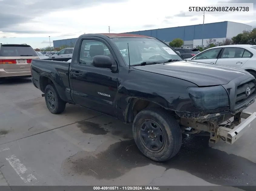 2008 Toyota Tacoma VIN: 5TENX22N88Z494738 Lot: 40910571