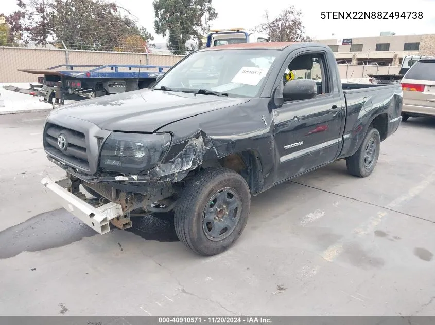 2008 Toyota Tacoma VIN: 5TENX22N88Z494738 Lot: 40910571