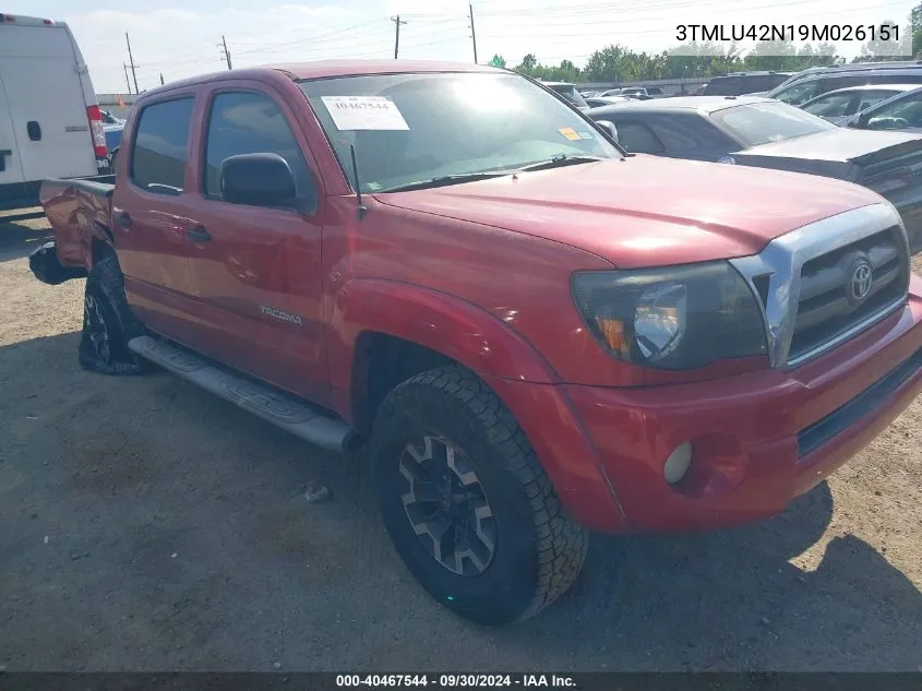 2009 Toyota Tacoma Base V6 VIN: 3TMLU42N19M026151 Lot: 40467544