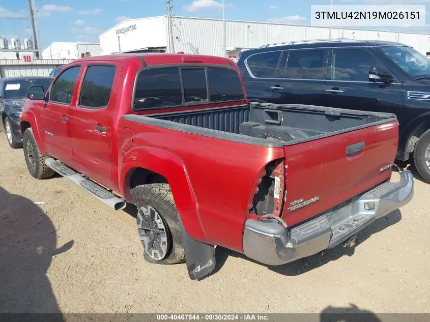 2009 Toyota Tacoma Base V6 VIN: 3TMLU42N19M026151 Lot: 40467544